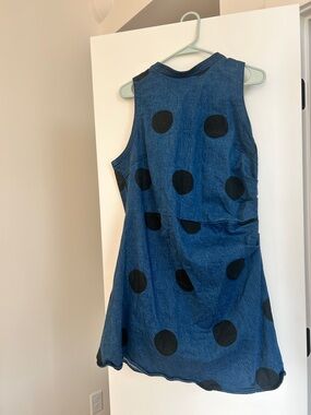 Pilcro ruched waist sleeveless denim polka dot dress